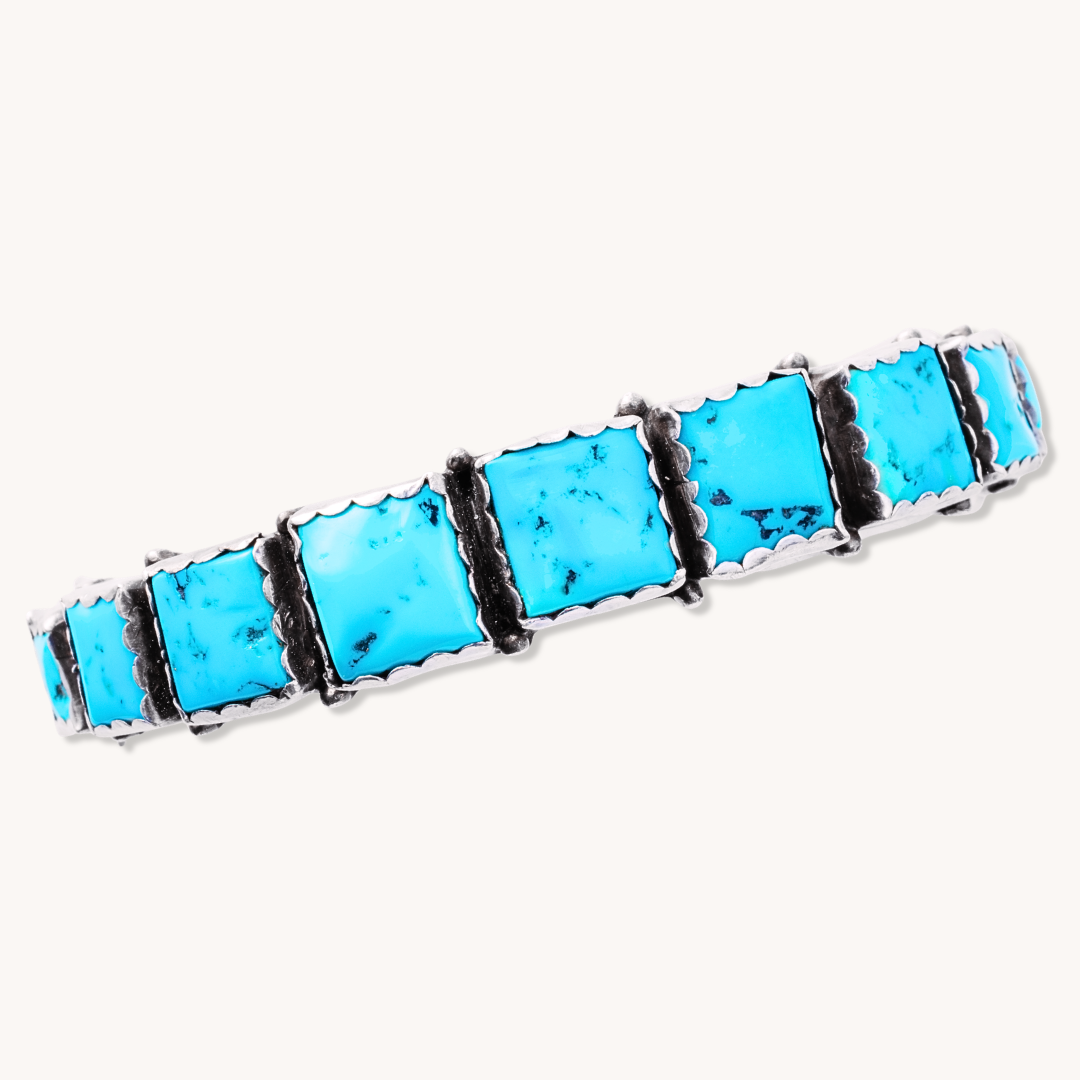 9-Stone Square Turquoise Row Bracelet