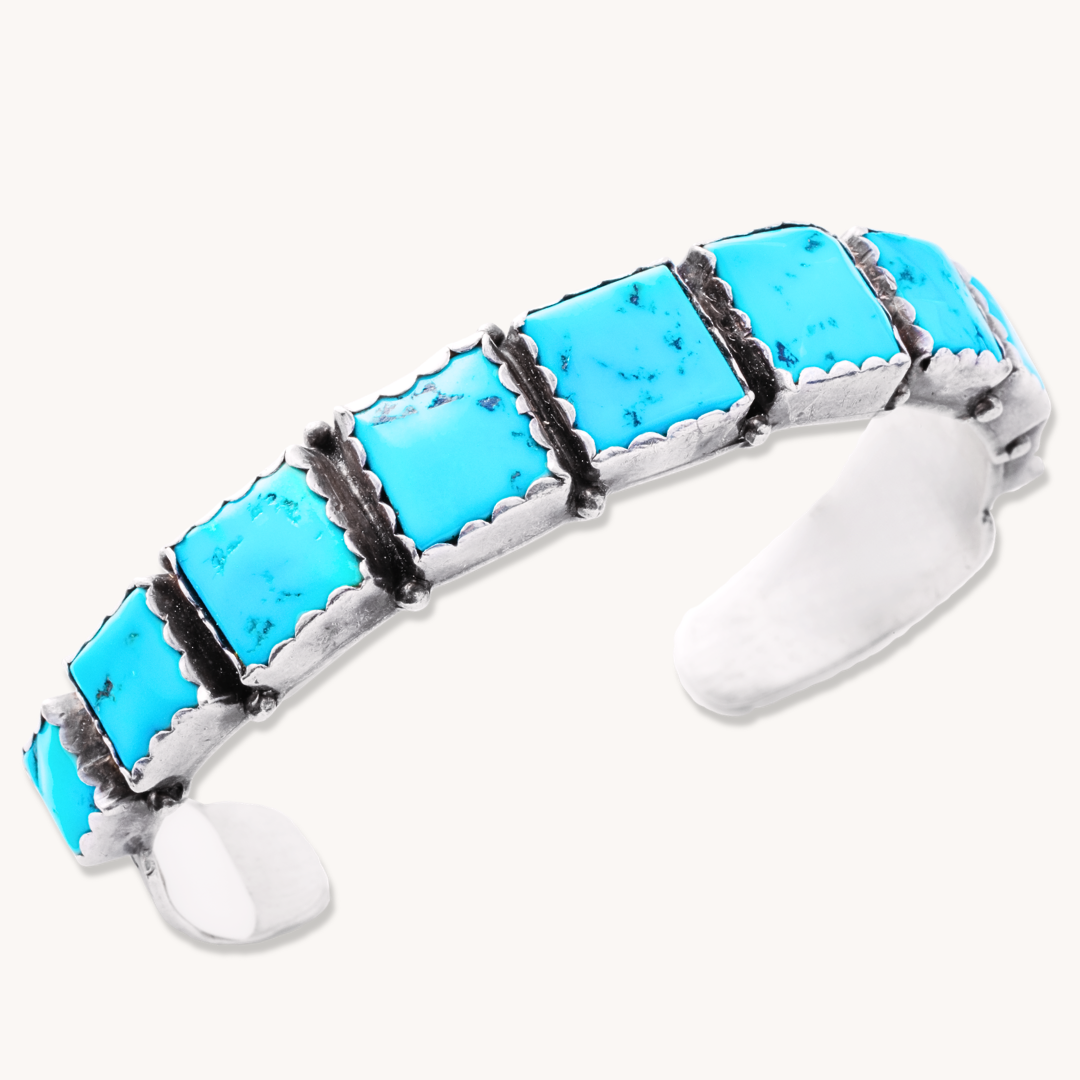 9-Stone Square Turquoise Row Bracelet