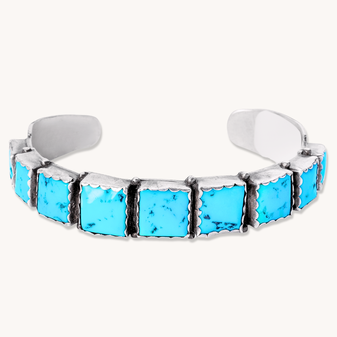 9-Stone Square Turquoise Row Bracelet