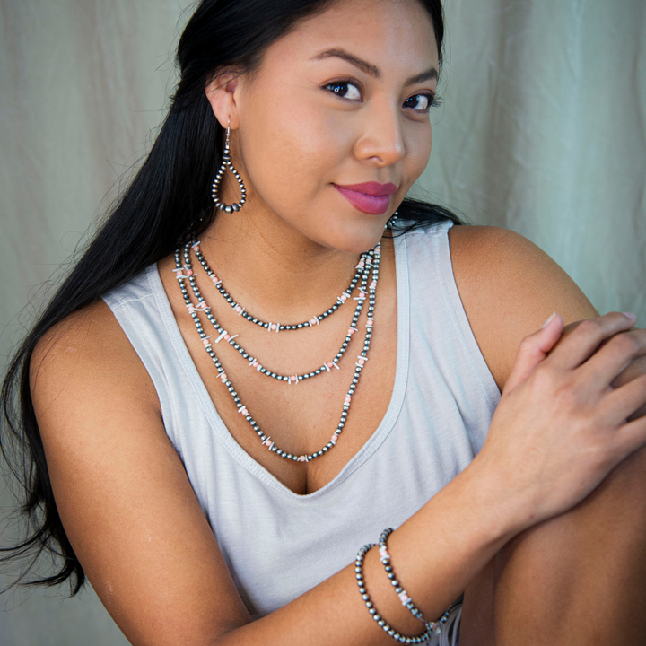 Sterling Silver Bead Necklace with Pink Coral