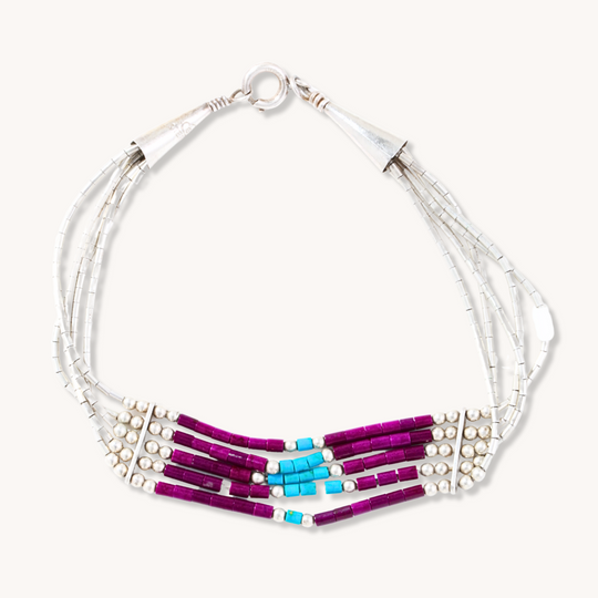Liquid Silver, Turquoise, and Purple Heishe Beaded Bracelets