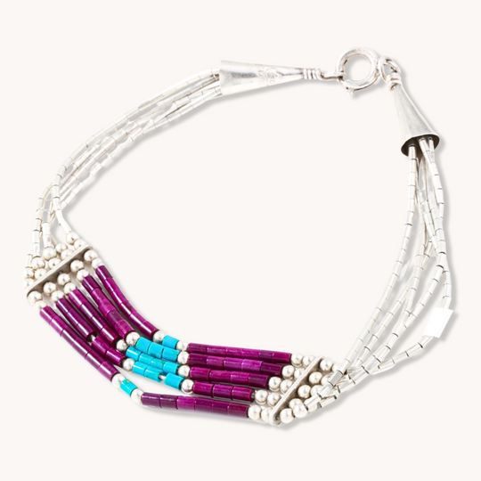 Liquid Silver, Turquoise, and Purple Heishe Beaded Bracelets