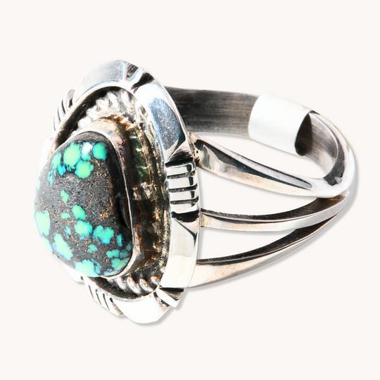 Turquoise Ring with Saw-Work Border