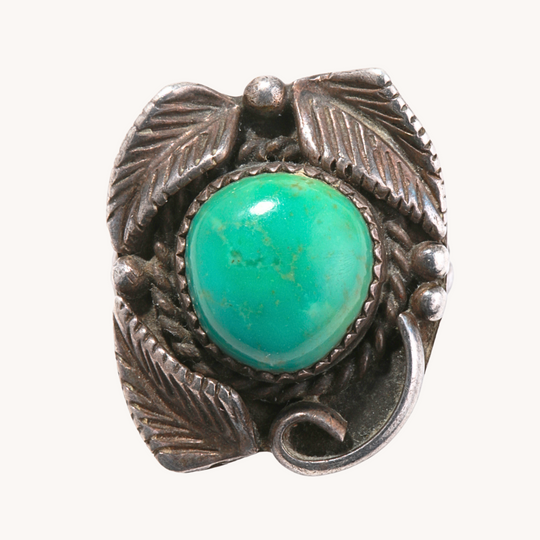 Vintage Turquoise Ring with Feather Applique