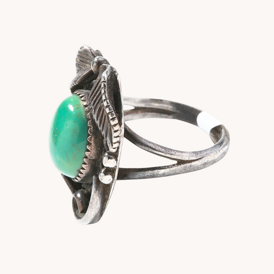 Vintage Turquoise Ring with Feather Applique