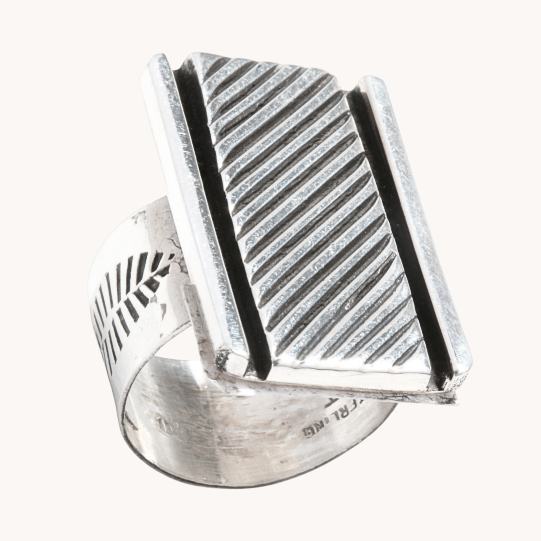 Silver Overlay Ring with Stamped Band