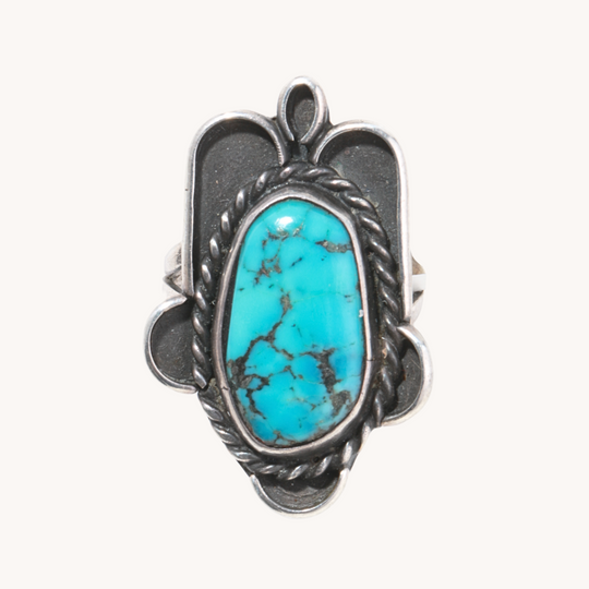 Vintage Turquoise Ring with Silver Wire Accents