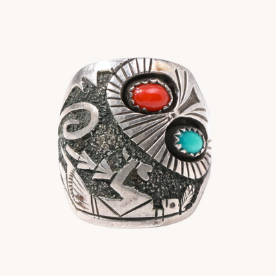 Turquoise and Coral Rain Dancer Ring