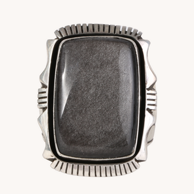 Men's Silver Sheen Obsidian Ring