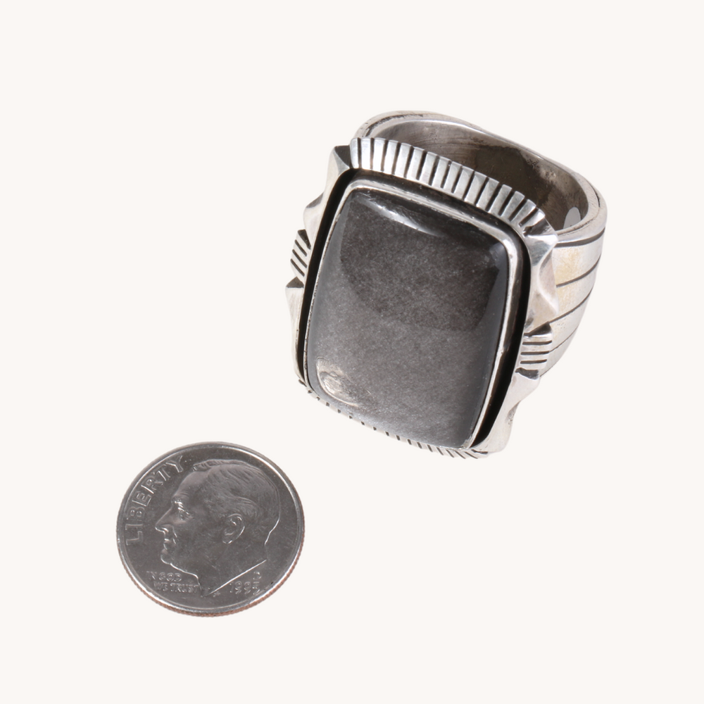 Men's Silver Sheen Obsidian Ring