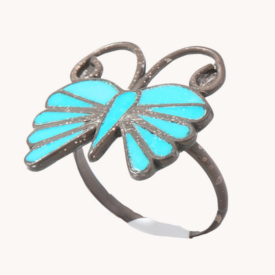 Vintage Turquoise Butterfly Inlay Ring