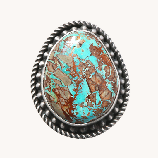 Turquoise Ring with Bead Wire Border