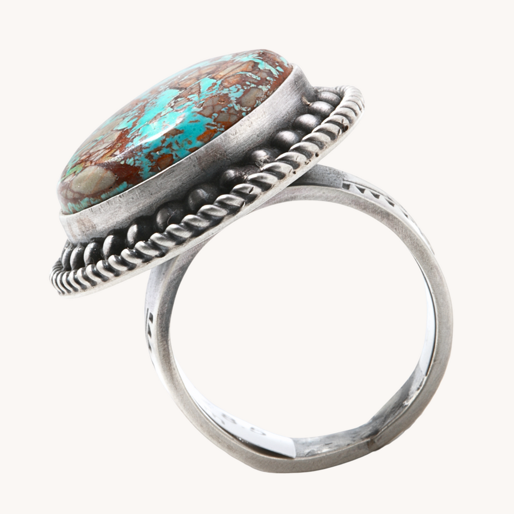 Turquoise Ring with Bead Wire Border