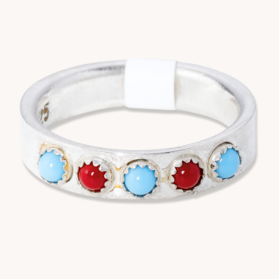 Turquoise and Coral Row Ring