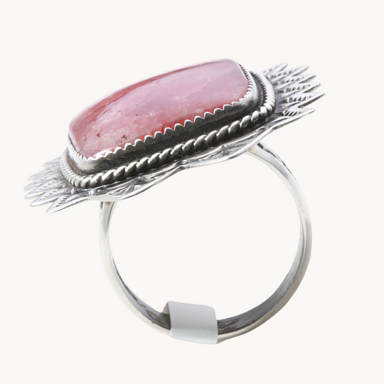 Square Rhodochrosite Ring with Stampwork