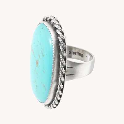 Turquoise Ring with Rope Wire Border