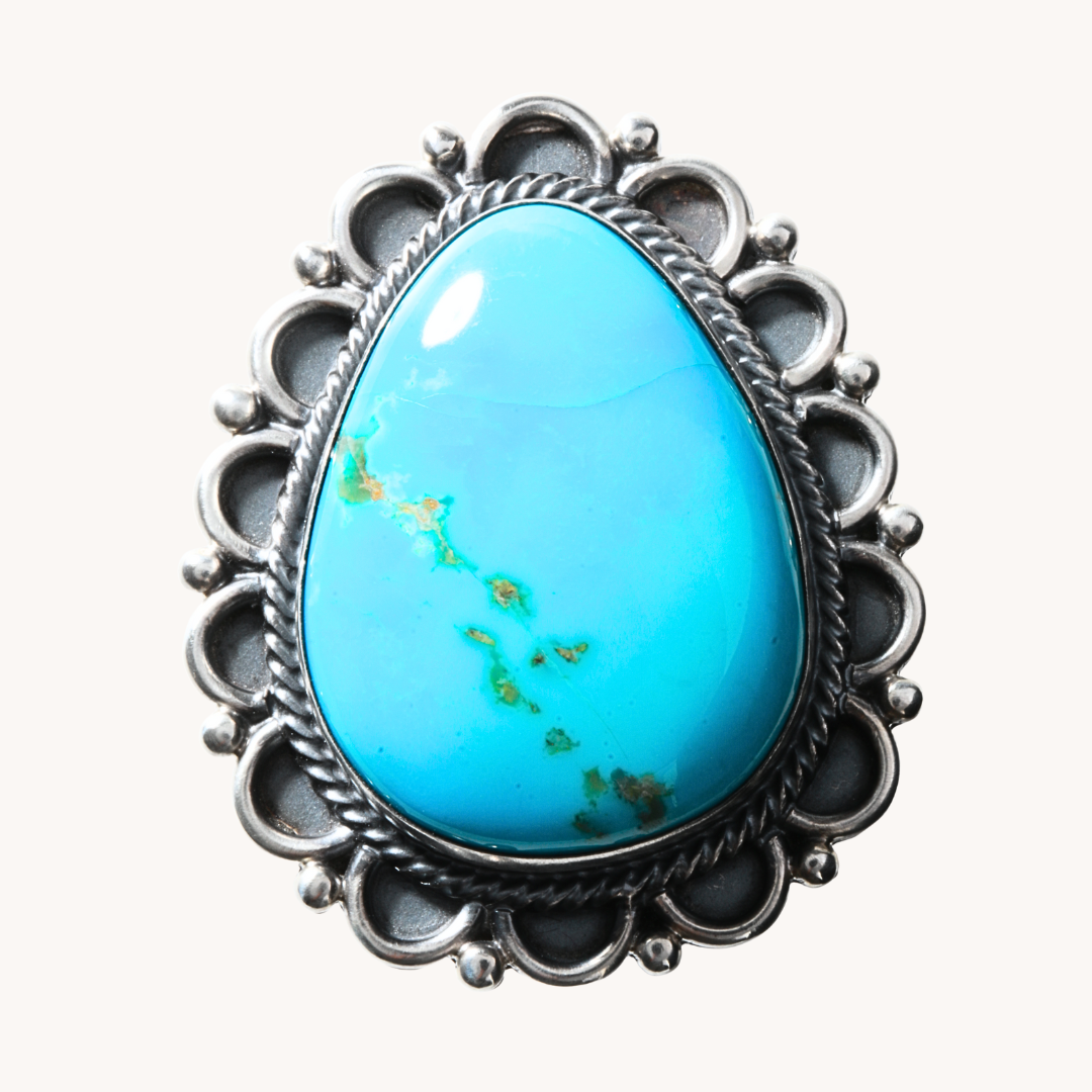 Men's Turquoise Ring with Handcrafted Border