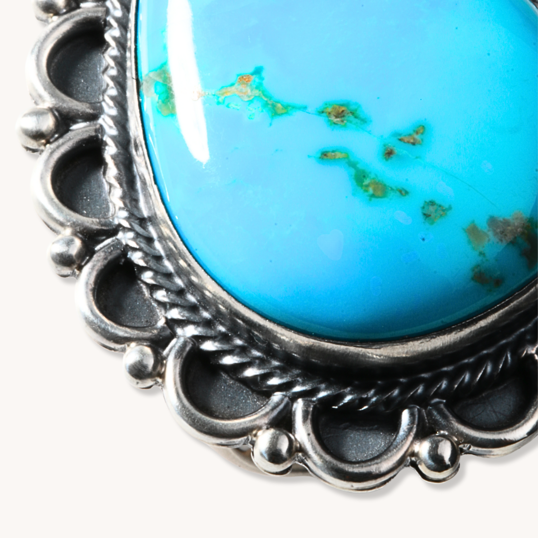 Men's Turquoise Ring with Handcrafted Border