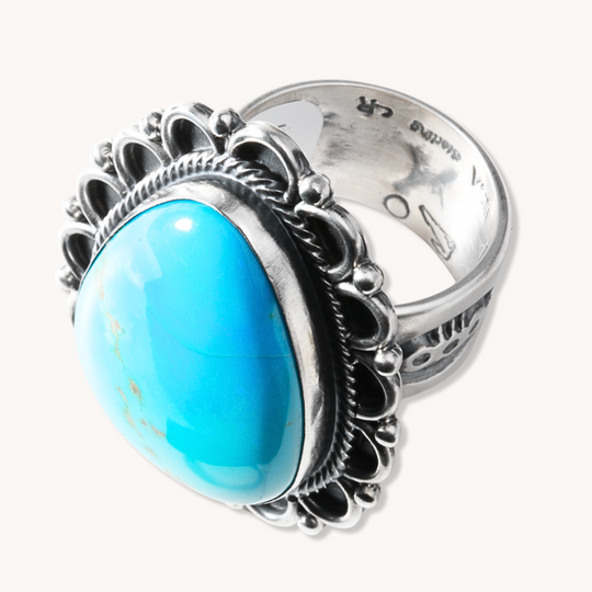 Men's Turquoise Ring with Handcrafted Border