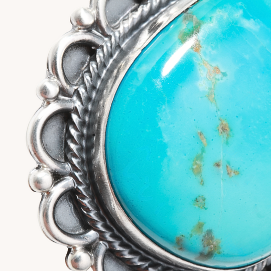 Men's Turquoise Ring with Handcrafted Border