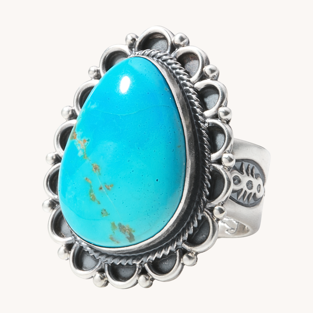 Men's Turquoise Ring with Handcrafted Border
