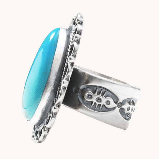 Men's Turquoise Ring with Handcrafted Border