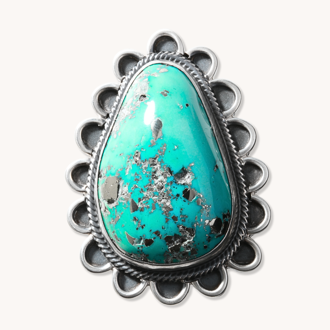 Men's Turquoise Ring with Wire Border