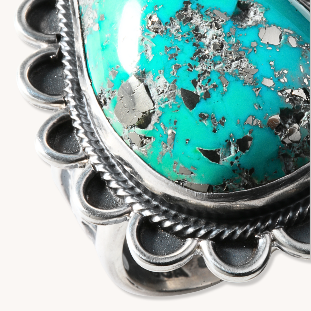 Men's Turquoise Ring with Wire Border