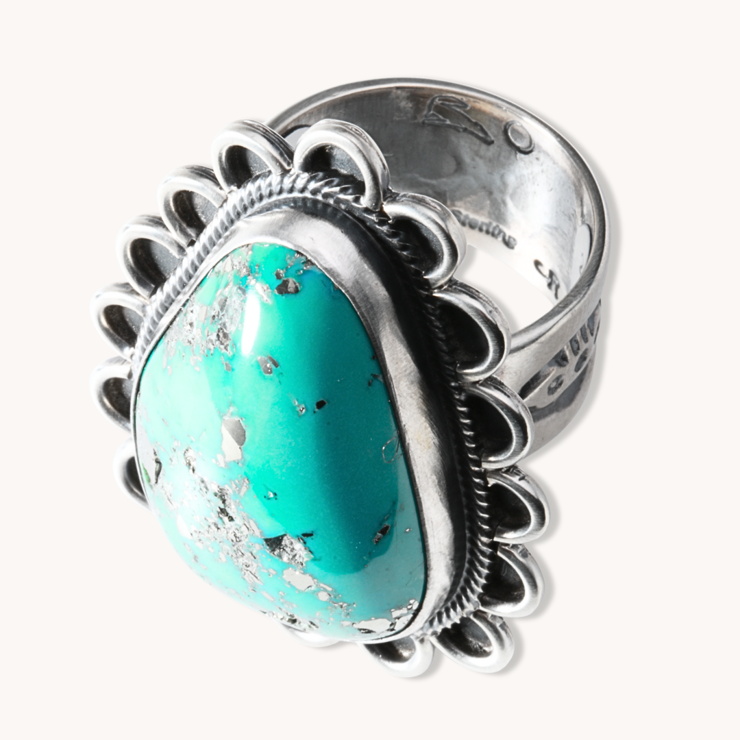Men's Turquoise Ring with Wire Border