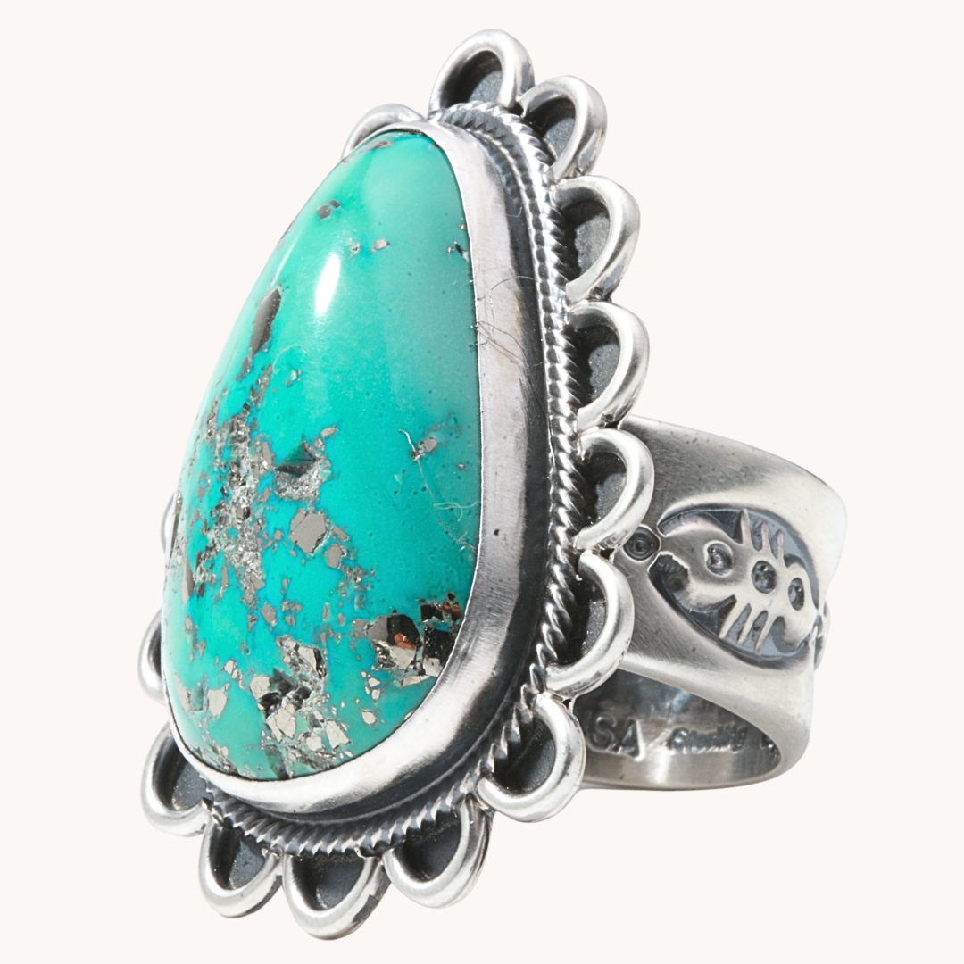Men's Turquoise Ring with Wire Border