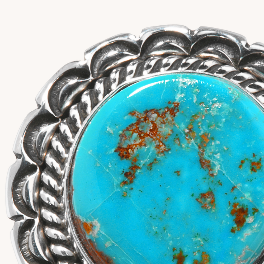 Turquoise Ring with Stampwork Border
