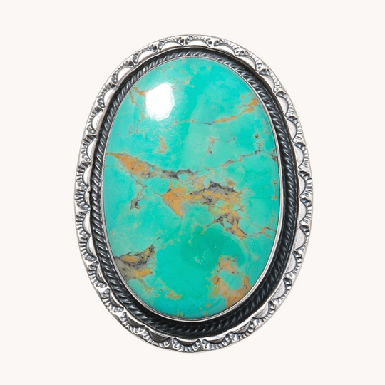Turquoise Ring with Hand-Stamped Border
