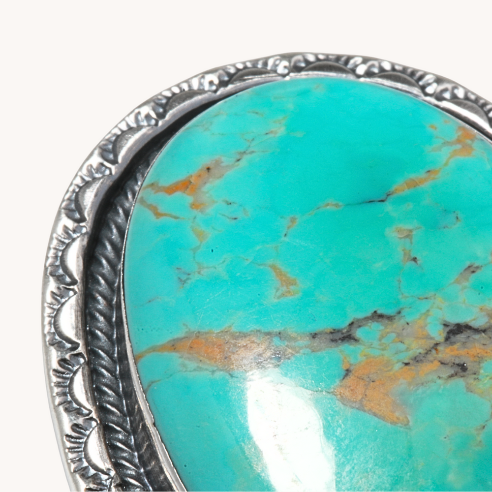 Turquoise Ring with Hand-Stamped Border