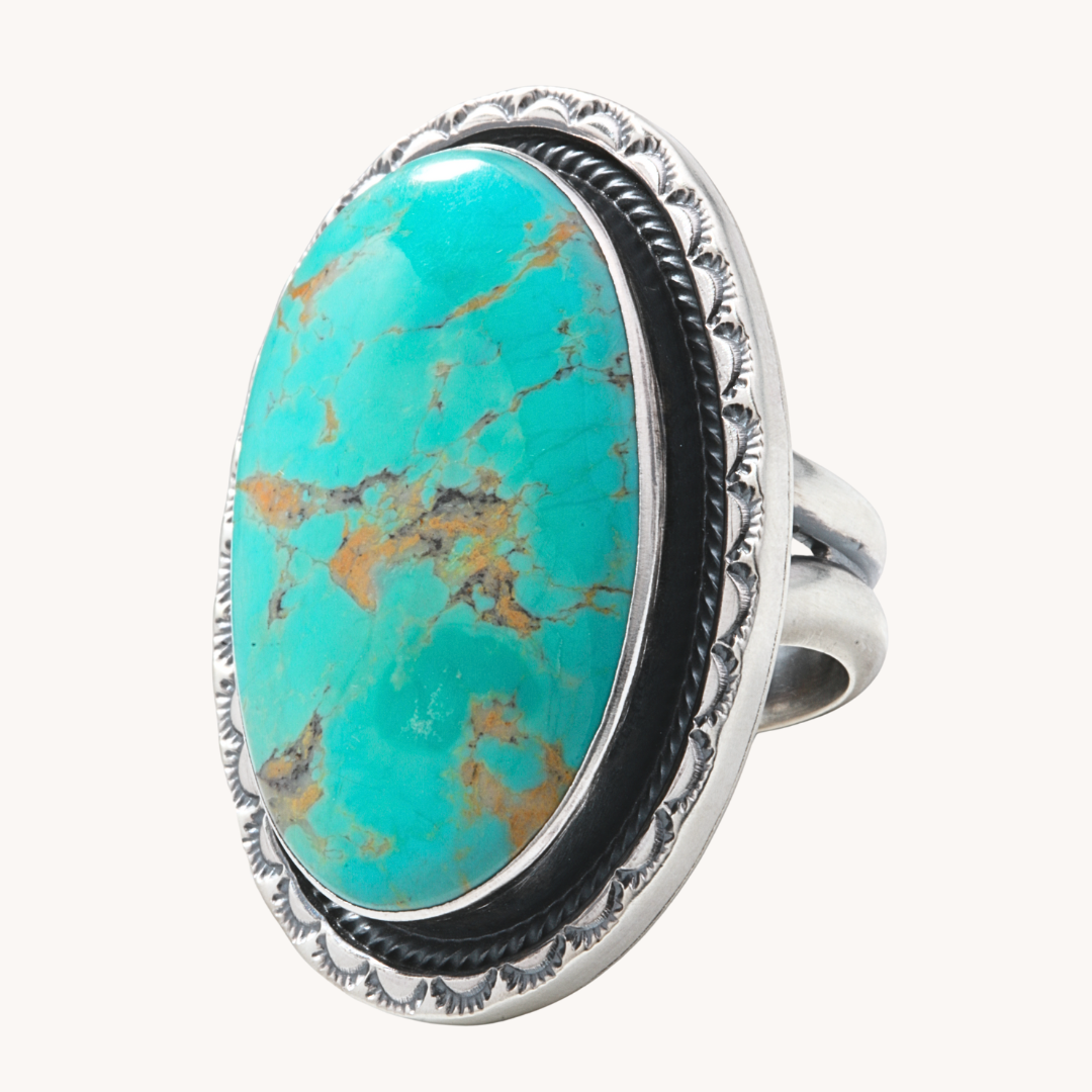 Turquoise Ring with Hand-Stamped Border
