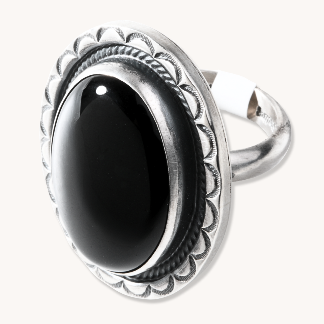Onyx Ring with Stamped Border