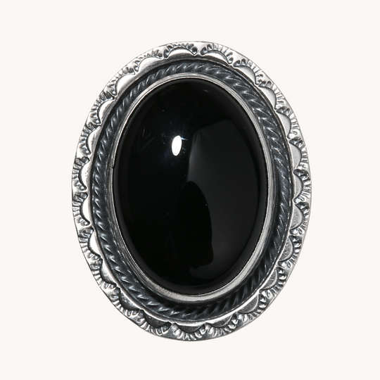 Onyx Ring with Hand-Stamped Border