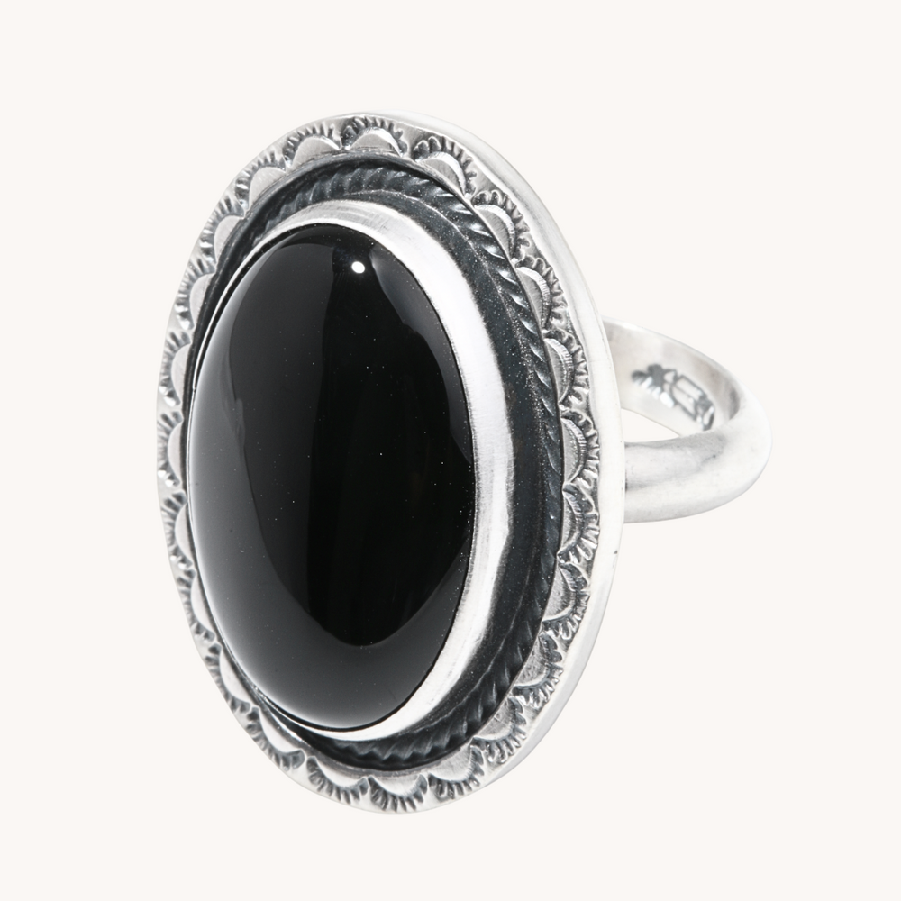 Onyx Ring with Hand-Stamped Border