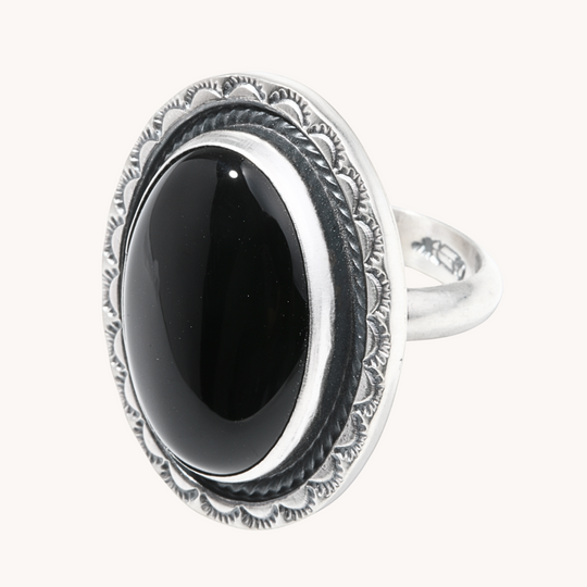 Onyx Ring with Hand-Stamped Border