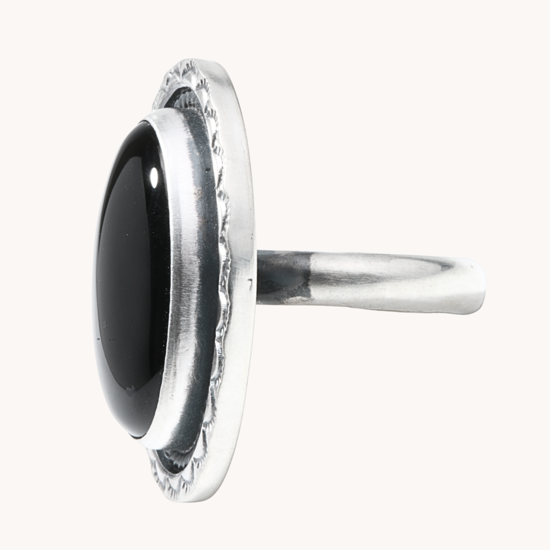 Onyx Ring with Hand-Stamped Border