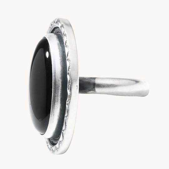 Onyx Ring with Hand-Stamped Border