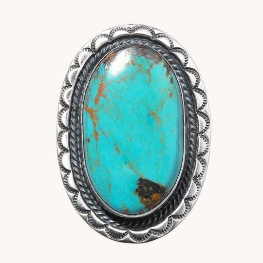 Turquoise Ring with Stamped Border