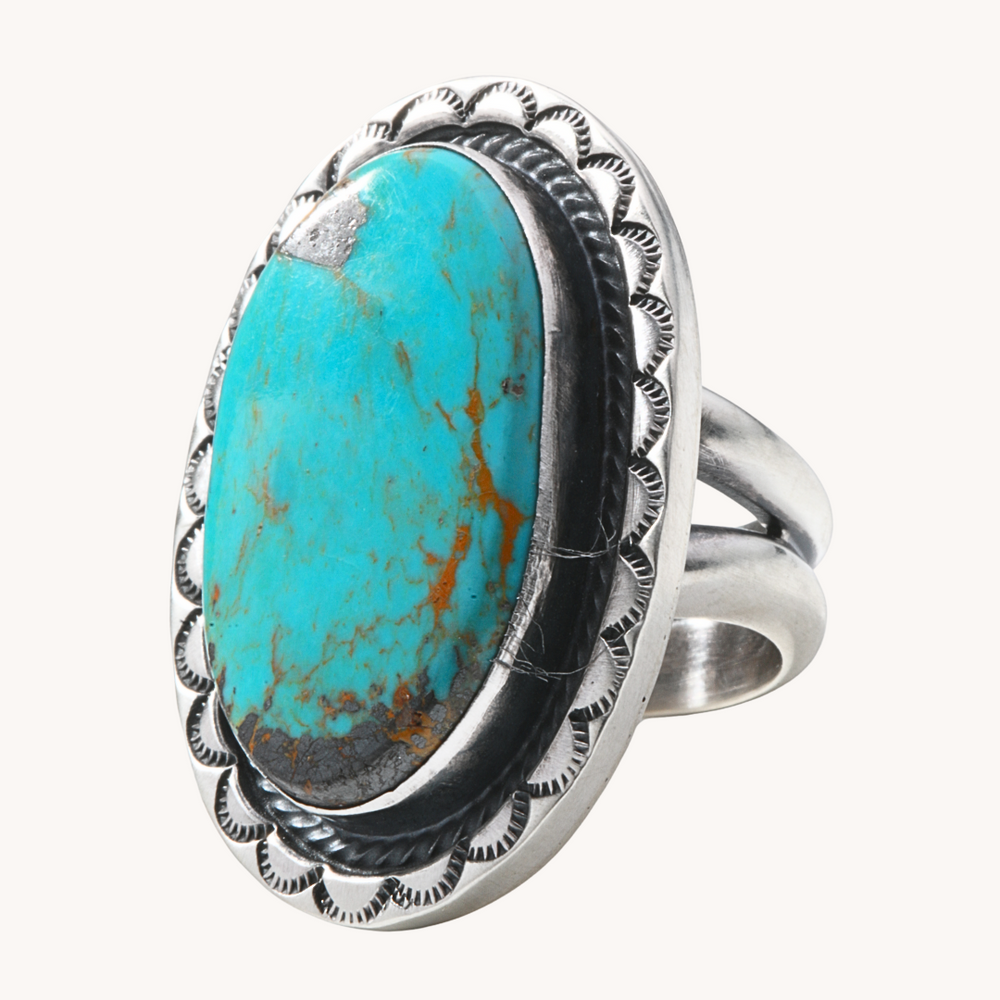 Turquoise Ring with Stamped Border