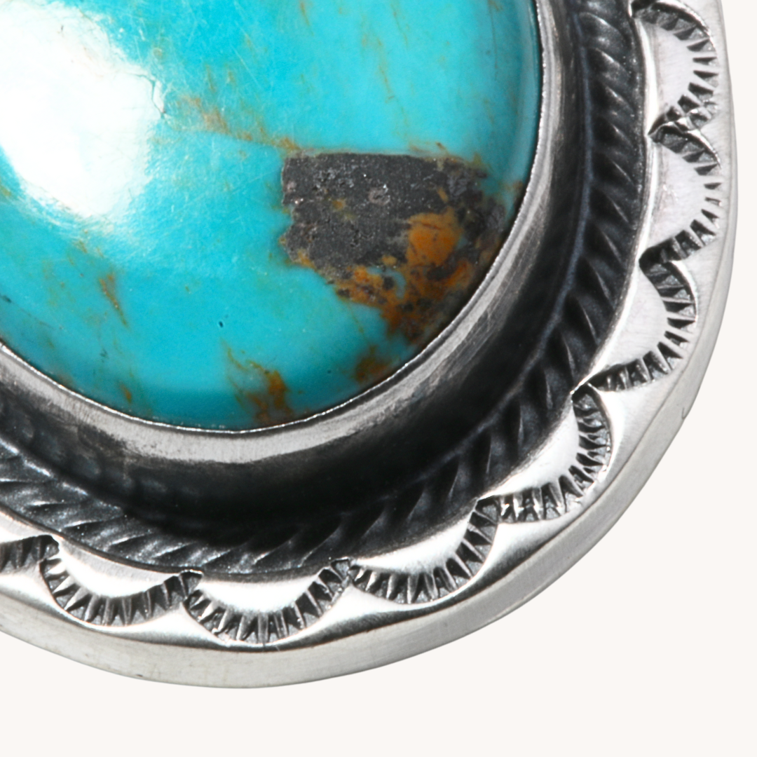 Turquoise Ring with Stamped Border