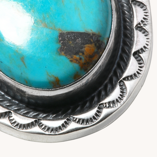 Turquoise Ring with Stamped Border