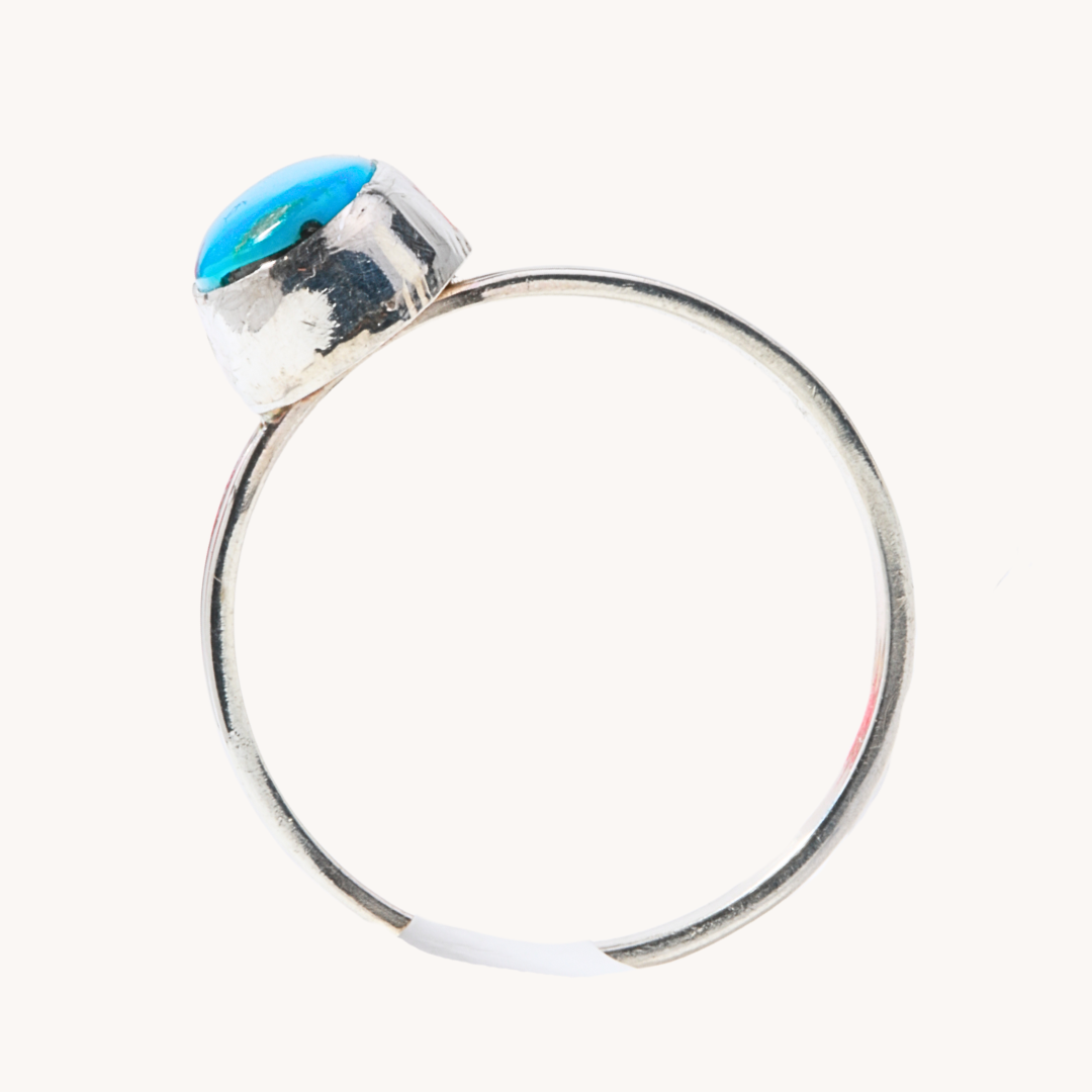 Dainty Turquoise Ring with Silver Bead Accents