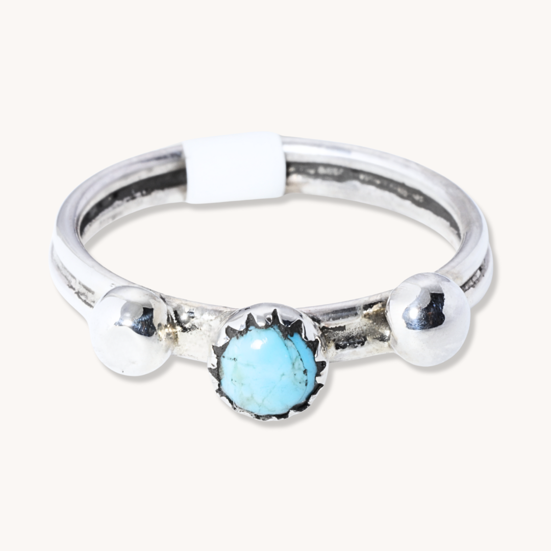 Dainty Turquoise Ring with Silver Bead Accents