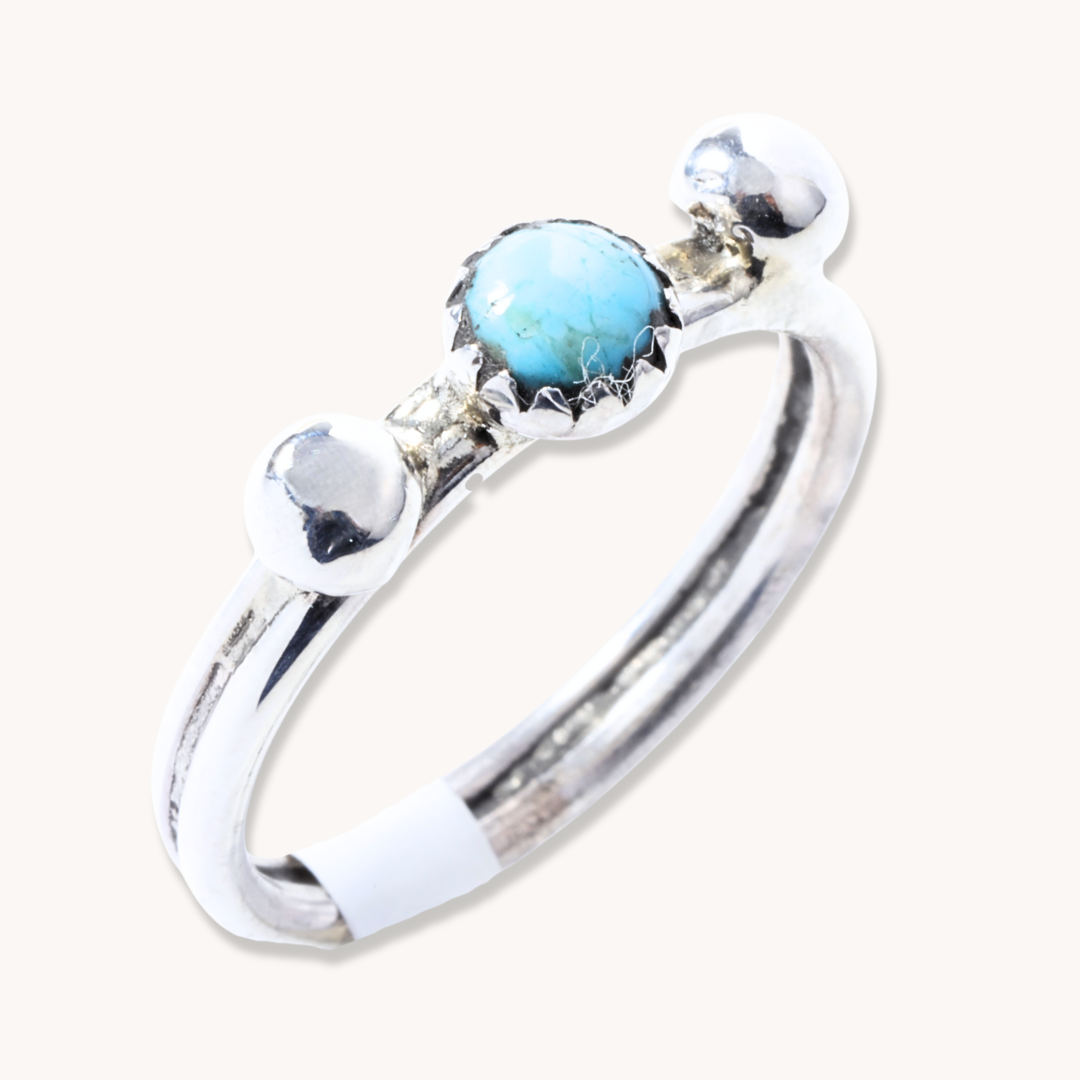 Dainty Turquoise Ring with Silver Bead Accents