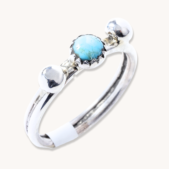 Dainty Turquoise Ring with Silver Bead Accents