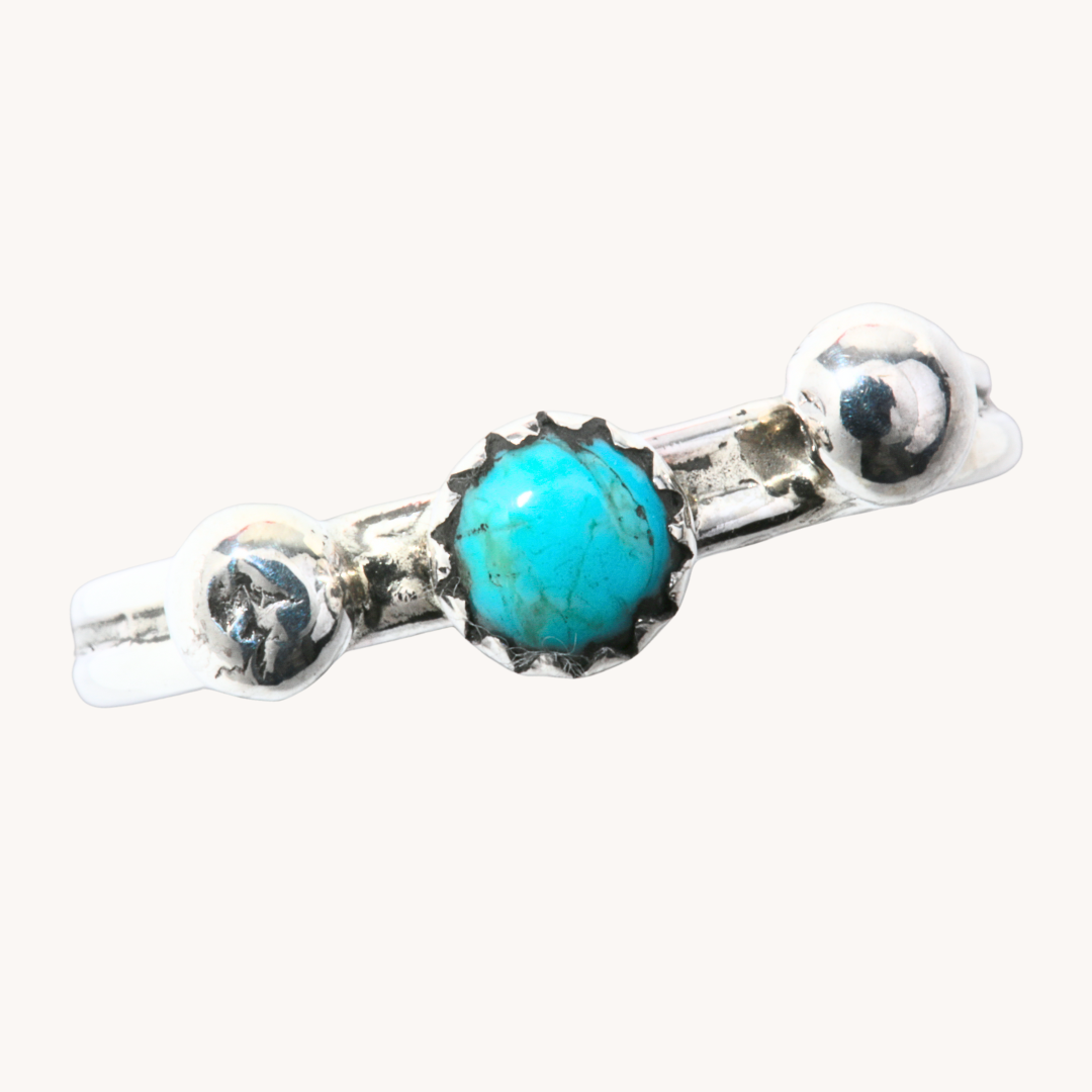 Dainty Turquoise Ring with Silver Bead Accents