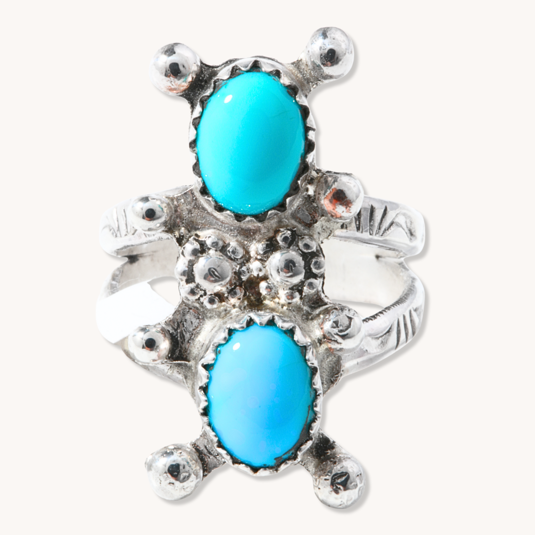 Two-Stone Turquoise Rings with Silver Bead Accents